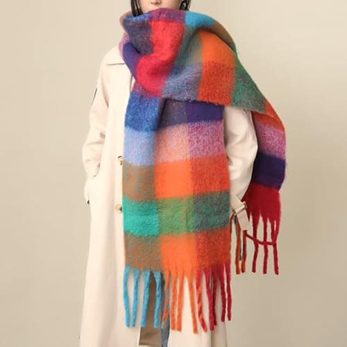 MININAI Chunky Winter Scarfs for Women Cold Weather Warm Knit Thick Plaid Scarf Long Large Oversized Checked Scarves thumbnail 2