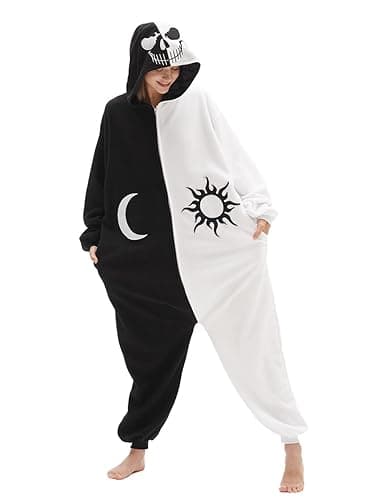 Adult Skull Onesie Skull Costume One piece Pajamas Cosplay Black White Costume for Women and Men - Image 1