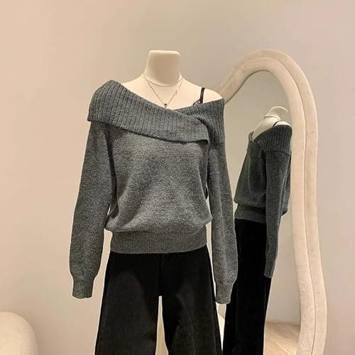 Christmas wear Slanted Shoulder Longsleeved Sweater Womens Autumn and Winter twopiece top thumbnail 8