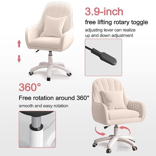 XUEGW Home Office Chair Computer Chair with Mid-Back Upholstered Modern Tufted Computer Task Chair Swivel Height Adjustable Velvet Accent Chair. thumbnail 3