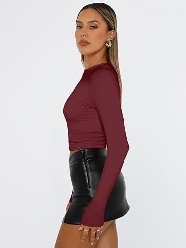 Trendy Queen Womens Long Sleeve T Shirts Fall Fashion 2025 Basic Crop Tops Going Out Outfits Y2k Clothes thumbnail 4