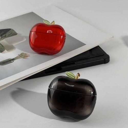 Cute Fruit Shaped Case for AirPods Pro 1/2, Realistic Design Cover with Leaf Charm, Translucent Shockproof TPU Protective Case, Great Gift Idea (red for Airpods Pro2) thumbnail 5