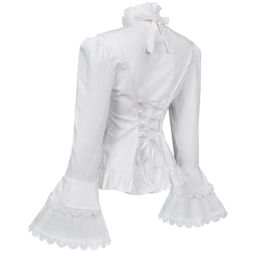 Womens Victorian Blouse Gothic Pirate Shirt Renaissance Blouse Vintage Long Sleeve Lotus Ruffle Shirt thumbnail 3