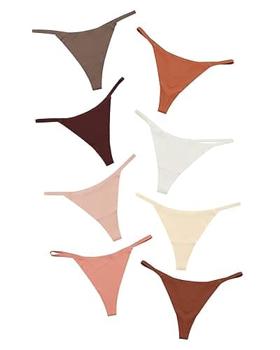 DEANGELMON Seamless G-string Thongs for Women - No Show Thong Underwear Low Rise Stretch Panties Workout Pack - Small - Coffee - 8 Pack - Image 1