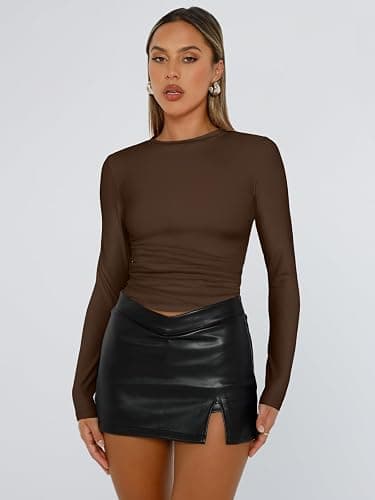 Trendy Queen Womens Long Sleeve T Shirts Fall Fashion 2025 Basic Crop Tops Going Out Outfits Y2k Clothes thumbnail 2