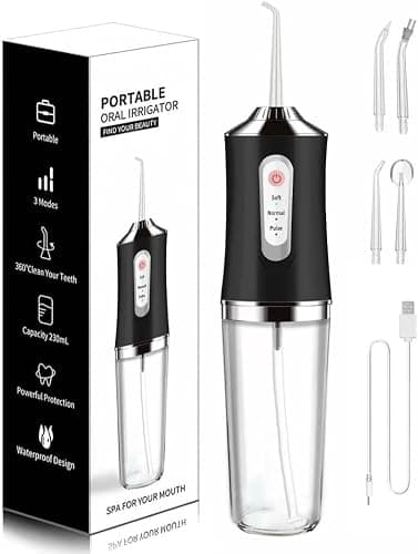 Water-Flosser-Cordless-Teeth-Cleaner MAKJUNS Water Dental Flosser with 3 Modes 4 Jets Rechargeable IPX7 Waterproof for Travel Home Braces(Black) - Image 1