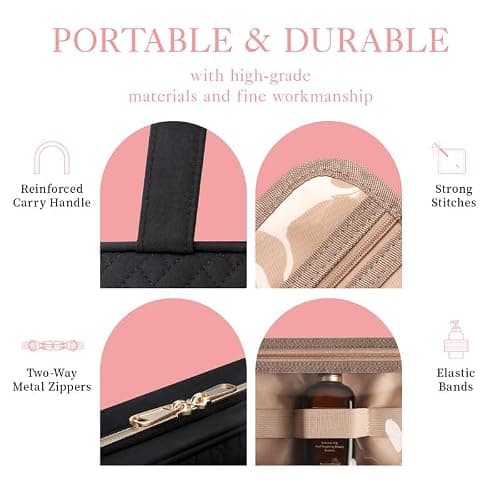 HOTOR Travel Toiletry Bag - Hanging Toiletry Bag for Women & Men, Makeup Bag/Big Comparment, Waterproof for Travel Accessories, Travel Essentials, Large, Black thumbnail 6