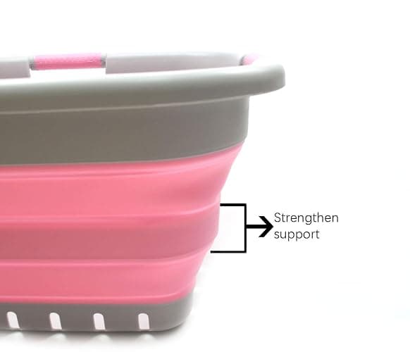 SAMMART 41L (10.8 gallon) Collapsible 3 Handled Plastic Laundry Basket - Foldable Pop Up Storage Container/Organizer - Portable Washing Tub - Space Saving (3 handled rectangular, Grey/Pink) thumbnail 4