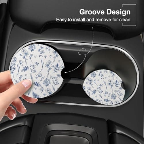 Ceramic Car Coasters – Absorbent Car Cup Holder Coaster Set for Women, Cute Aesthetic Car Accessories for Girls, 2 Pack (Dark Blue) thumbnail 4