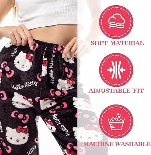 CVKOLOK Cartoon Pajamas Pants for Women Girls Cute Cat Print Flannel Sleep Bottoms Halloween Christmas Sleepwear thumbnail 5