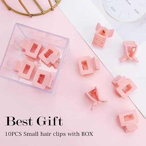 Ahoney 10Pcs Small Pink Hair Claw Clips for Women & Girls, Mini Cute Jaw Clips for Thin Hair with Gift Box thumbnail 7