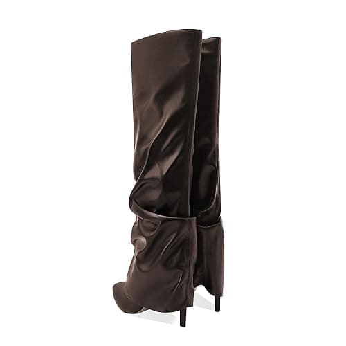 MOTIMODEN Women's Knee High Boots Fold Over High Heel Pointed Toe Black White Long Boots Women Dress Tall Boots for Women thumbnail 7