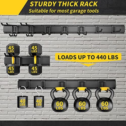 UUP 48" Garage Tool Organizer Wall Mount, 440lbs Garden Garage Storage Garage Organization with Adjustable Heavy Duty Hanging Hooks, Yard Rack Hanger System Shovel Rake Broom Ladder Holder, Men Gift thumbnail 2