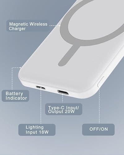 podoru for Magsafe Battery Pack, 5000mAh Magnetic Power Bank with Type-C Cable 20W PD Fast Charging Lighting Input Wireless Portable Charger for iPhone 17/16/15/14/13/12/ All Series-Snow White thumbnail 6