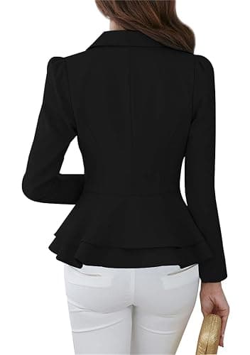OMZIN Women's Work Office Blazer Lapel Collar Long Sleeve Cropped Blazer Business Jacket thumbnail 4