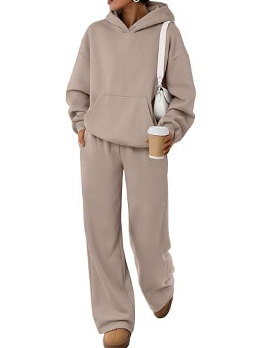 Trendy Queen Womens Oversized Hoodie Wide Leg Pants 2 Piece Lounge Set | Drop Shoulder,Kangaroo Pocket,Elastic Waistband,Side Pockets,Matching Sweatsuit - Image 1