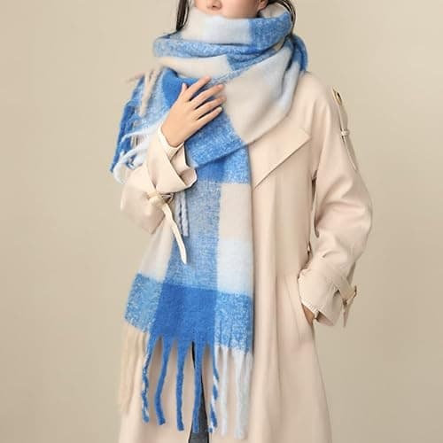 MININAI Chunky Winter Scarfs for Women Cold Weather Warm Knit Thick Plaid Scarf Long Large Oversized Checked Scarves thumbnail 3