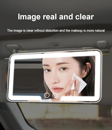 Car Vanity Mirror with Light - Sun Visor Mirror with Rechargeable LED Lights - 3 Color Modes - Double Dimmable Touch Control - White thumbnail 2