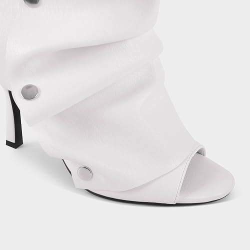 sexytag Women's Peep Toe Booties Slouchy Stiletto Kitten Heel Shark Boots Open Toe Back Zipper Fashion Ankle Short Boot thumbnail 6