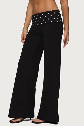 Pivanzore Fold Over Yoga Pants for Women Low Rise Wide Leg Leggings Sweatpants Y2k Cozy Stretchy Foldover Lounge Pants thumbnail 2