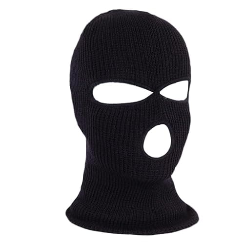 Kids 3 Hole Knitted Balaclava - Warm and Stylish Ski Face Mask for Cold Weather Black - Image 1