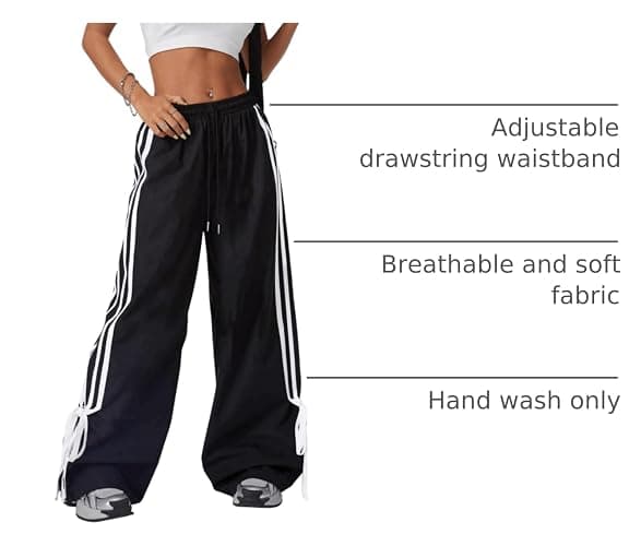 BEAUDRM Women's Y2K Baggy Bow Wide Leg Pants Striped Track Elastic Waist Long Sweatpants Parachute Pants thumbnail 4