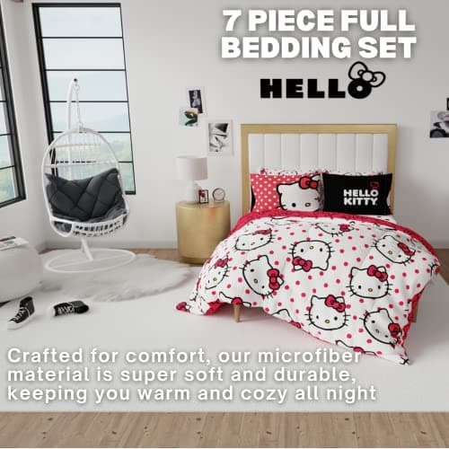 Hello Kitty Polka Dot Bedding 7 Piece Super Soft Comforter and Sheet Set with Sham, Full, (Official Licensed Product) by Franco Collectibles thumbnail 2