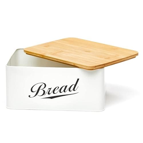 RoyalHouse Modern Metal Bread Box with Bamboo Cutting Board Lid, Bread Storage Container for Kitchen Counter, Vintage Kitchen Decor Organizer thumbnail 4