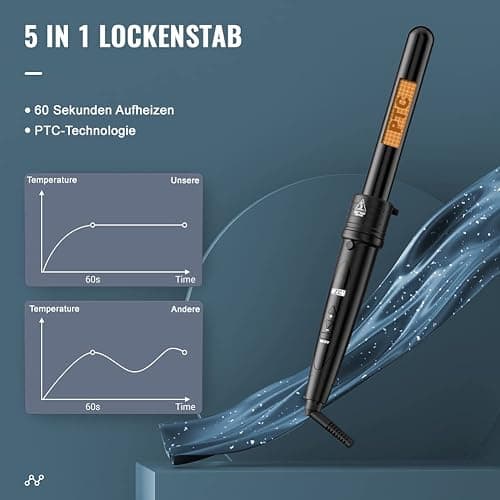 Lockenstab 5 in 1 LCD Keramikbeschichtung Multifunktions Austauschbare Welleneisen mit Handschuhe Lockenwickler Kit ET-W301 - Black thumbnail 4