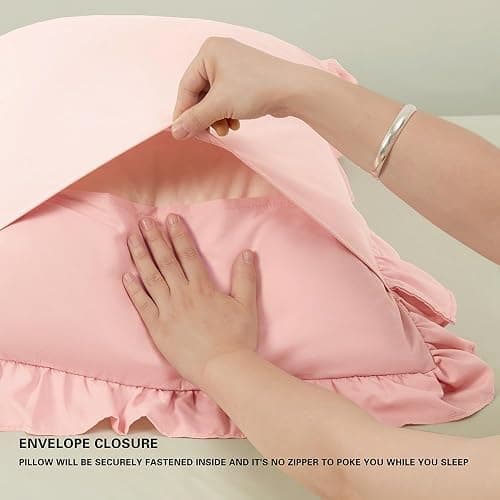 Sewdudely Ruffle Pillow Case Standard Size Set of 2, Pink, 20"x26" | Microfiber,Envelope Closure, Ruffle Design, Cute Soft Breathable, Non Shrinking thumbnail 5