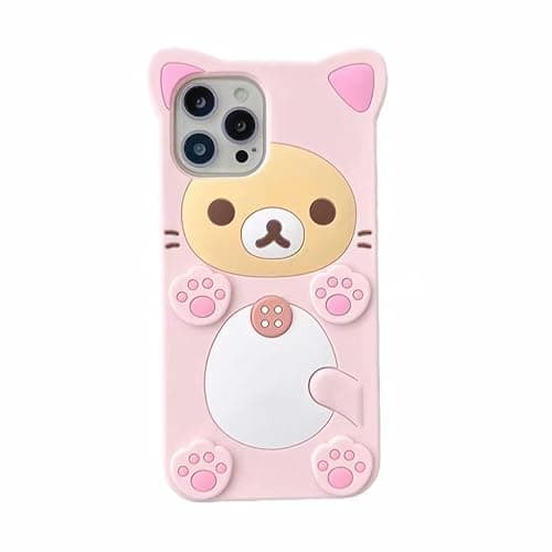 IAIYOXI 3D Cute Cartoon Bear Phone Case for iPhone XR - Fashionable and Stylish - Funny Pink Bear Design - Soft TPU Protective Case - Kawaii Silicone Cover for Women, Girls, and Kids - Image 1