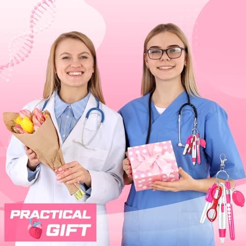 MotiMind 6 Pcs Nurse Pen Set Include Permanent Marker Pen Retractable Ballpoint Pen Keychain Clip Foldable Scissors Lights LED Flashlight Keychain for Nurse Accessories(Pink) thumbnail 7