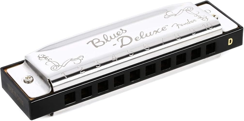 Fender Blues Deluxe Harmonica, Key of D, 10 Holes, Nickel Chrome, Includes Case - Image 1