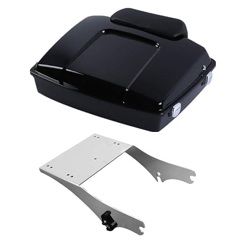 TCT-MOTORPARTS Razor Trunk &Backrest Pad & 2-Up Chrome Luggage Rack Fit for Harley 1997-2008 Touring Road King FLHR Street Glide FLHT FLHX FLTR Vivid Black - Image 1