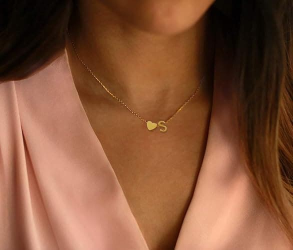 Glimmerst Initial Heart Necklace 18K Gold Plated Stainless Steel Tiny Heart Letter Necklace Personalized Monogram Name Necklace for Women thumbnail 5