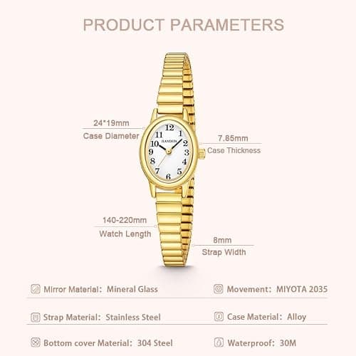 JIANDUN Petite Women's Easy Reader Glod Watch, Analog Women Watch with Stainless Steel Expansion Band, Water Resistant thumbnail 4