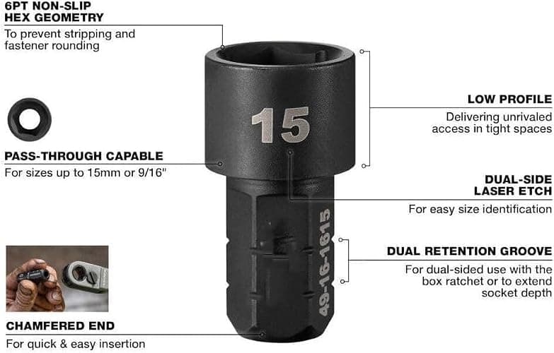 BEbexi Suitable for Milwaukee 49-16-1640 Box Ratchet Socket SAE Set - 8 PC, Black thumbnail 4