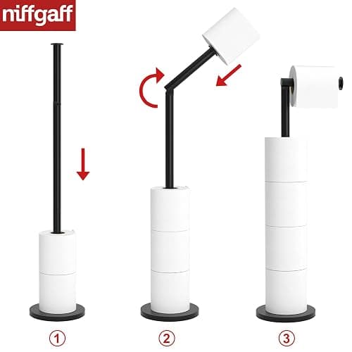 Free-standing Toilet Roll Holder Folding Paper Roll Holder Stainless Steel Bathroom Roll Holder Stand, Anti Rust Pedestal Free Standing Toilet Roll Storage Dispenser Holds 5 Paper Roll - Black thumbnail 4