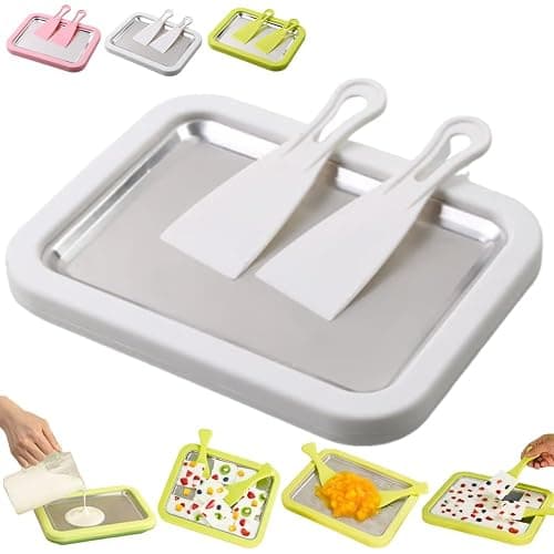 Instant Ice Cream Maker, At-Home Rolled Ice Cream Maker Kit Instant Freeze Plate with 2 Scrapers, DIY Stainless Steel Homemade Iced Tray, Fun Family Activity, Iced Stir Frying Machine(White) - Image 1
