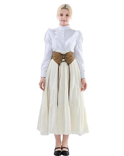 CR ROLECOS Womens Renaissance Skirt Victorian Lace-up High Waist Peasant Long Skirt thumbnail 2