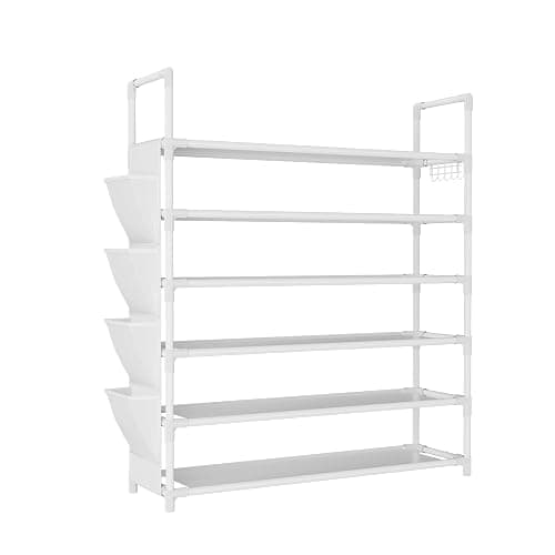 LANTEFUL 6 Tier Shoe Rack Storage for 24-30 Pairs Shoe and Boot, Shoe Organizer with Hook and Side Pocket Free Standing Long Shoe Shelf Tall Shoe Rack Organizer for Closet, Entryway, Dorm, White thumbnail 8