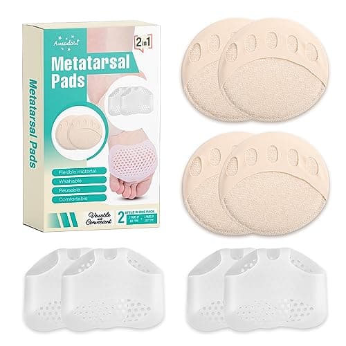 Metatarsal Pads for Women and Men - AMODOST Ball of Foot Cushions Shoe Pads for High Heels - Soft Gel and Silk Reusable Forefoot Heel Pads Feet Pain Relief - 4 Pairs - Image 1