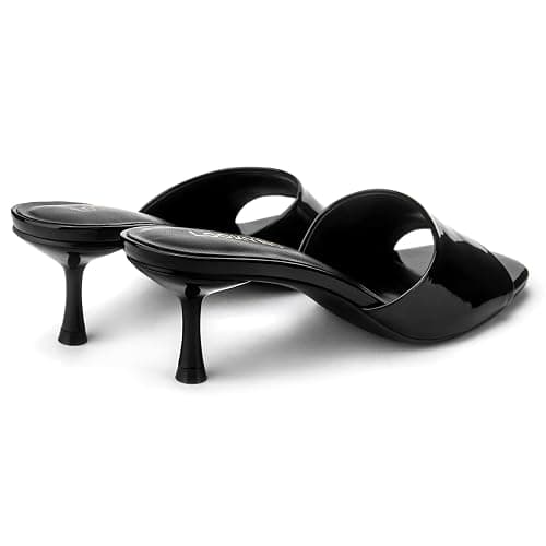Lookyno Womens Kitten Heel Sandals Square Open Toe Mules 2.3 Inch Stiletto Heeled Sexy Slip On Sandals for Party Casual thumbnail 5