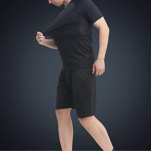 JULY'S SONG Ensemble d'entraînement de compression pour homme, 5 pièces, séchage rapide, chemise, pantalon, short, veste, vêtements pour salle de sport thumbnail 3