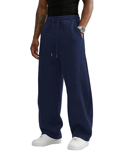 Wangdo Men's Baggy Sweatpants Wide Leg Lounge Cotton Casual Jogging Pants | High waist drawstring,2 Deep pockets,Open bottom,Workout athletic outfits,Loose joggers pants,fashion streetwear,Soft fabric thumbnail 4