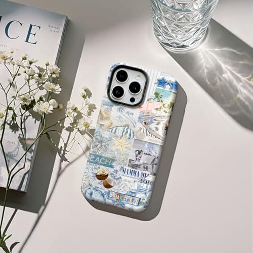 Lumen for iPhone 17 Pro Case, Compatible with MagSafe, Hard Shell Protective Cover with Camera Protection - Preppy East Coast Summer Collage Aesthetic, Blue Sailboat Seashell Watercolor Design Coastal thumbnail 9