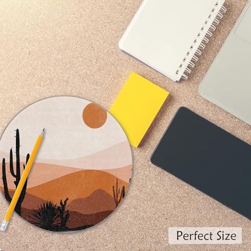 Qykwz Boho Western Cactus Mouse Pad, Abstract Boho Terracota Sun Desert Landscape Mousepad for Computers Laptop Home Office Dorm Desk Accessories, Western Office Supplies, 7.9x7.9 Inch thumbnail 4