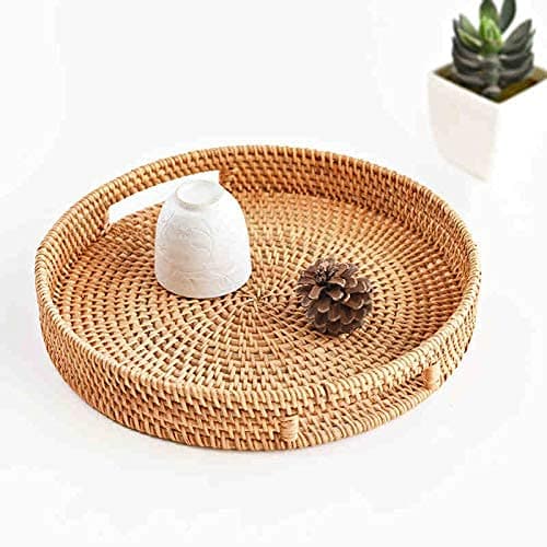 Coffee Table Tray Round Rattan Ottoman Tray Woven Serving Trays with Handles for Home and Kitchen Decorative Natural (Large 14 inch x 2.4 inch) thumbnail 8