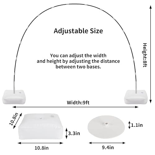 RUBFAC Balloon Arch Kit, 8ft Tall & 9ft Wide Adjustable Balloon Arch Frame Stand with 2 PVC Bases,2 Water Fillable Bags, 50pcs Balloon Clips for Wedding Party Baby Shower Supplies Christmas Decoration thumbnail 2