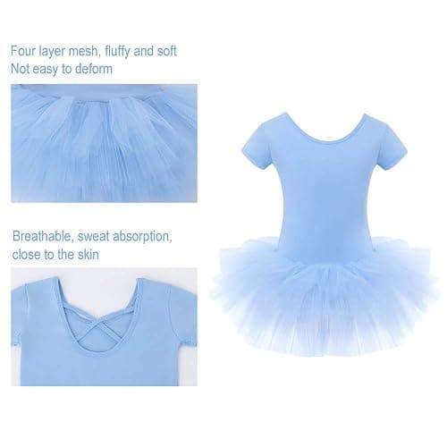 Bezioner Girls Cotton Ballet Dance Dress Cute Tutu Skirted Leotard Short Sleeve thumbnail 6